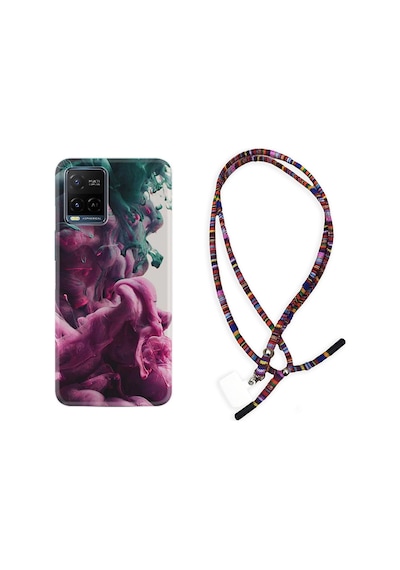 Vivo V21E Kılıf Rasta Boyun Askılı Pink Green Cloud 1306