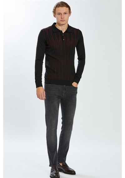 Ecer Polo Yaka Slim Fit Siyah-Bordo Erkek Kazak 72322223 Bordo - Siyah