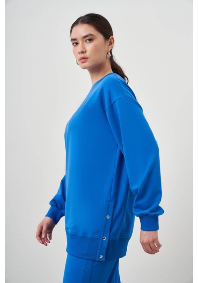 Yanları Çıtçıtlı Mavi Sweatshirt Mavi