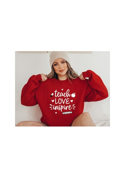 Magors Teach,love,ınspıre Baskılı, 3 İplikli, Şardonlu,kışlık,bisiklet Yaka Sweatshırt Kırmızı Magors Teach,love,ınspıre Baskılı, 3 İplikli, Şardonlu,kışlık,bisiklet Yaka Sweatshırt Kırmızı