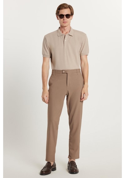 Tudors Erkek Slim Fit Dar Kesim Esnek Yan Cepli Bilek Boy Canvas Kesim Kahverengi Pantolon-34760 Kahverengi