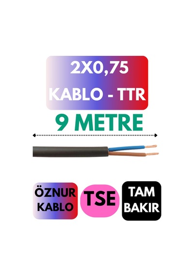 Öznur 2x0,75 Ttr Kablo Metre Seçenekli Siyah - 9 Metre