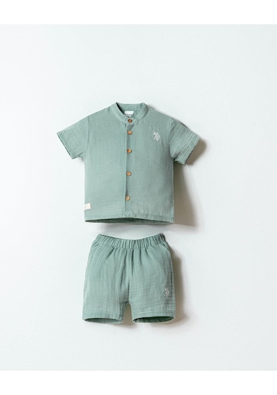 U.S. Polo Assn. Erkek Bebek 2 Li Şort Gömlek Takım Mint-2257 mint