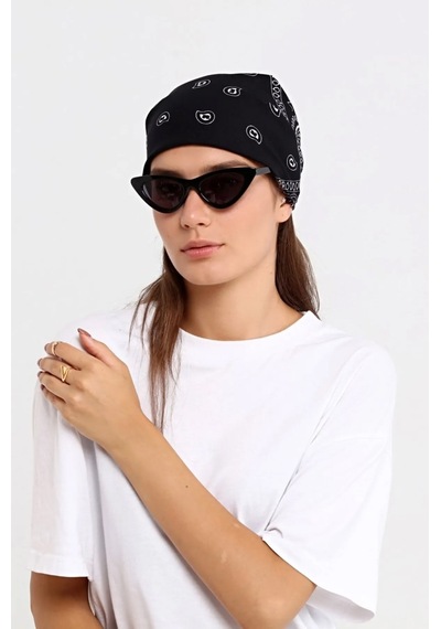 Herşey Nota Etnik Desen Fular Pamuklu Unisex Siyah 1716 Çok Renkli