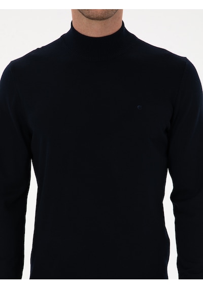 Cacharel Lacivert Slim Fit Yün Karışımlı Yarım Balıkçı Basic Triko Kazak