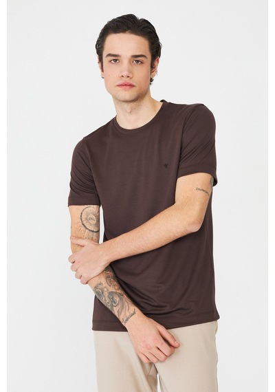 Kahverengi Bisiklet Yaka Basic Erkek T-shirt Kahve