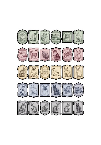 30 Adet Vintage Kedi Pulu Sticker Seti - Defter Ajanda Scrapbook İçin Estetik Paket Çok Renkli