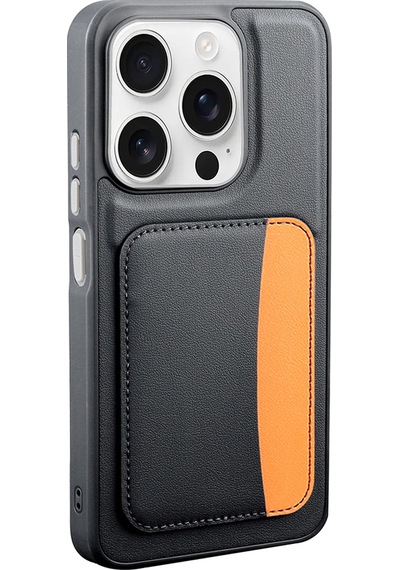 Apple Uyumlu iPhone 15 Kılıf Kartlıklı Ata X-kart Silikon Kapak - Turuncu Turuncu