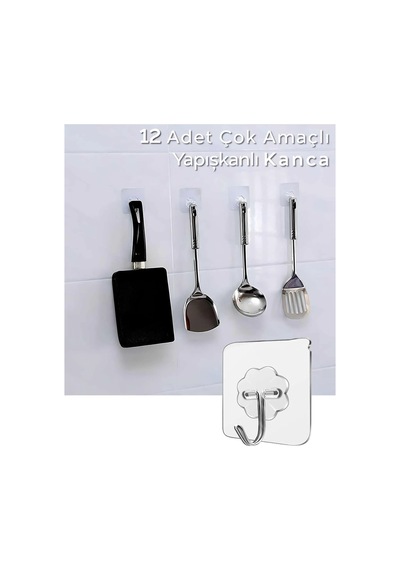 12 Adet Güçlü Şeffaf Duvar Askısı Askılığı Yapışkan Metal Kancalı Mutfak Banyo Askı Plastik Turuncu Diğer