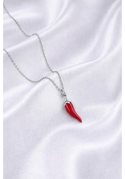 Çekirdekjewelry 925 Ayar Gümüş Kırmızı Biber Figürlü Kolye Şans Ve Nazar Temalı Çok Renkli