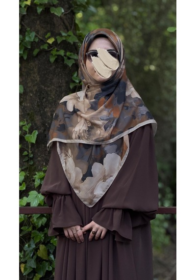 Qalortex Scarf Pamuklu Soft Meva Desen Eşarp-taba/vizon