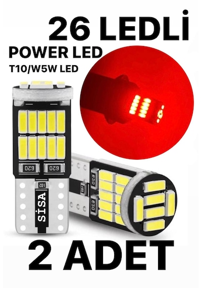 T10 Led 26 Ledli W5w Canbus Metal Ultra Power Kırmızı Park Plaka Tavan Ampulü