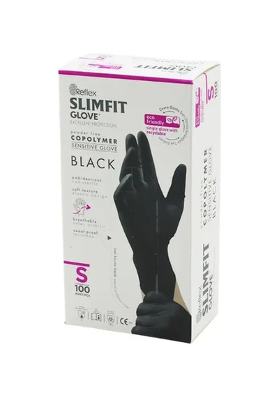 Reflex Slimfit Glove Kod-033 S Siyah Pudrasız Muayene Eldiven 100lü Go-53-vice