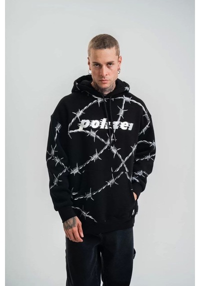 Polızeı Premium Kalite Kapşonlu Varak Ve Pano Baskılı Sweatshirt - Siyah