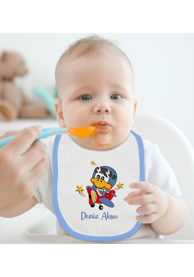 BK Kids Kişiye Özel Mavi Bebek Mama Önlüğü - Model 186 Mavi