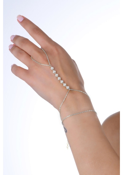 Gümüş Rodyumlu Zirkon Taşlı Sıralı Kalpler Şahmeran Barcode Beyaz - Rose Gold