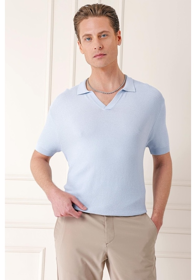 Efor Slim Fit Polo Yaka Kısa Kol %100 Pamuk Mavi Triko Tr 868 Mavi