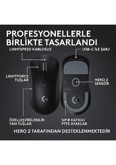 Logitech 910-007532 GPROX SUPERLIGHT 2C Kablosuz Oyuncu Mouse Siyah