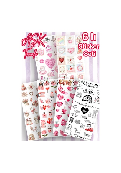 6’lı Aşk ve Sevgililer Günü Sticker Seti Ajanda Scrapbook Dekoratif Etiket
