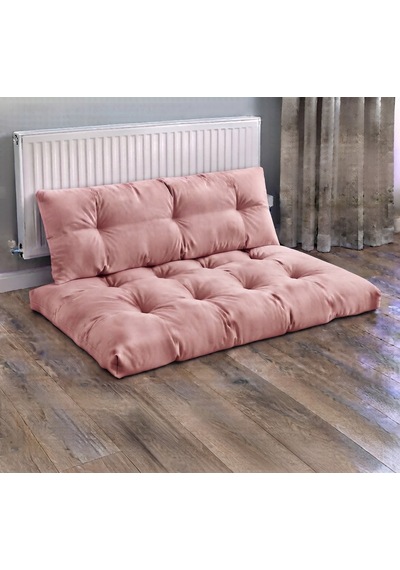 Kadife Döşemelik Kumaştan El Emeği Alt Üst Takım Petek Önü Minder 100x65cm Açık Pembe