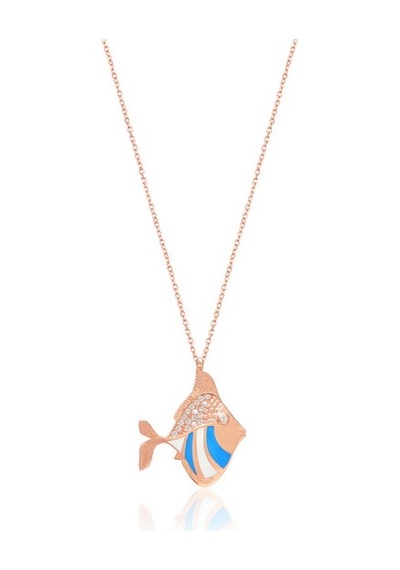 Cosar Sılver 925 Ayar Zirkon Taşlı Mineli Balık Kolye Rose
