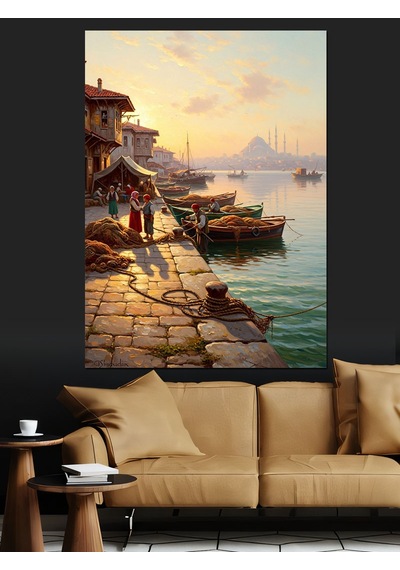 Eski İstanbul Eminönü Sahili Manzarası Dekoratif Kanvas - Mdf Ahşap Tablo