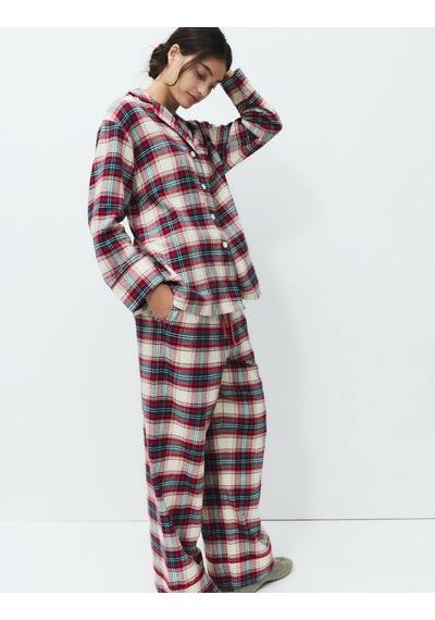 Marks & Spencer Pamuklu Kareli Pijama Takımı T37002277J Krem Mix