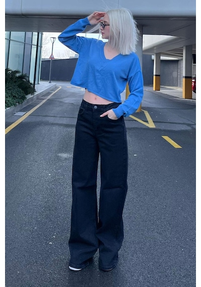 Madmext Siyah Straight Wide Kadın Jean Mg2000-siyah Siyah