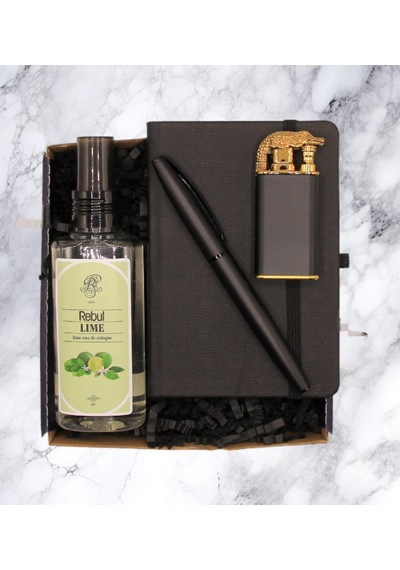 Hediye Seti - Defter & Kalem & Roller Kalem & Çakmak & Kolonya