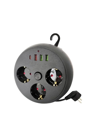 Güvenli Akım Korumalı Çoklu Priz 3 Priz 3 Usb 2 Metre