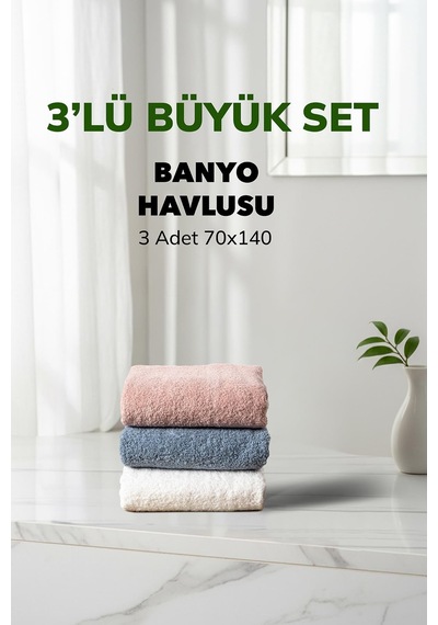3 Lü Kareli Havlu Takımı Beyaz Mavi Pudra Yumuşak Pamuk Banyo Havlu Seti 70x140 Cm Renklı