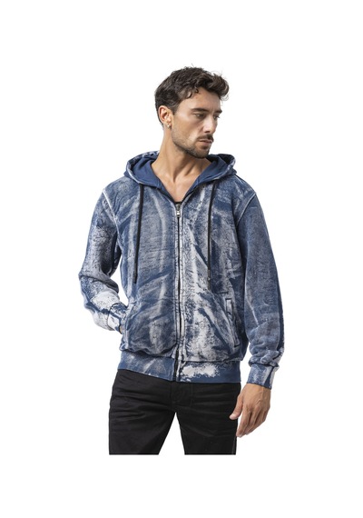Cipo & Baxx Cl594 Siyah-mavi Tie-dye Desenli Kapüşonlu Sweatshirt Retro Havası Mavi