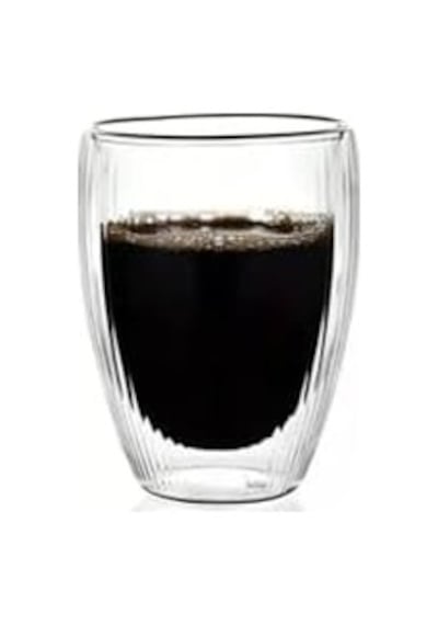 Çift Cidarlı Çizgili Cam, Kahve, Latte, Ekspresso, Meşrubat, Su Bardağı, 300 Ml, Cam Bardak, 1 Adet - 12322 Açık Kırmızı