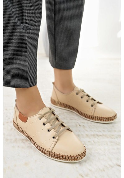 Nesilshoes Nesil Shoes Syg P38 Bej Hakiki Deri Kadın Ayakkabı