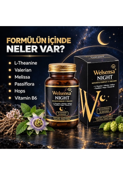 Welsensa Night Stressiz Ve Derin Uyku Döngüsüne Yardımcı Melatoninsiz Formül 60 Kapsül
