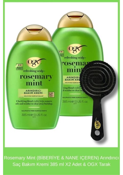 Rosemary Mint Biberiye & Nane Içeren Arındırıcı Saç Bakım Kremi 385 Ml X2 Adet & Ogx Tarak