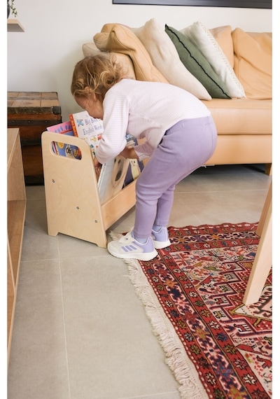 Montessori Huş Ahşap Kitaplık Ahşap