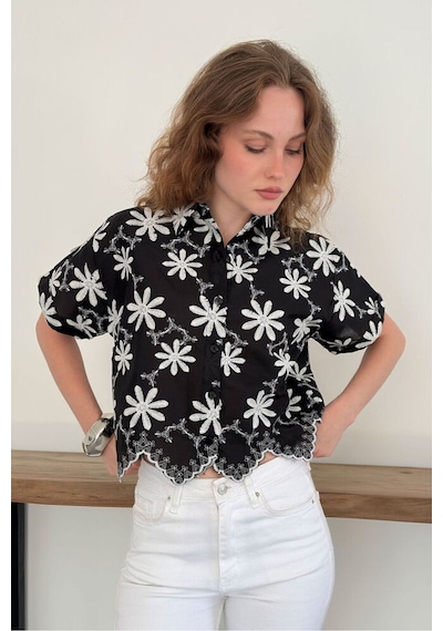 Verymoda Nakışlı Gömlek D2858 SİYAH
