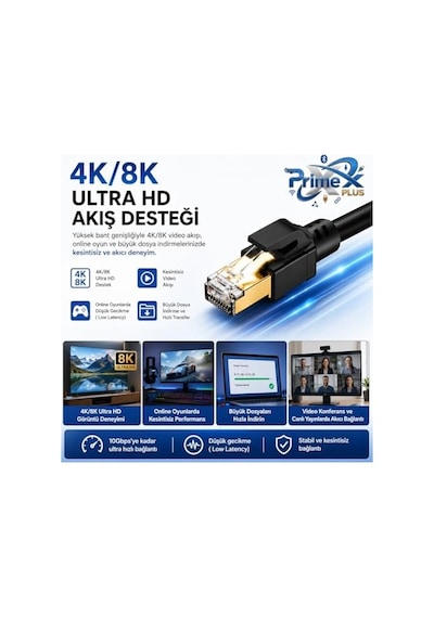 Px-5212 2 Metre Cat8 Ethernet Kablosu, 10gbps Yüksek Hızlı Rj45 Ağ Kablosu, S/ftp 600mhz Gaming Modem Router Switch Patch İnternet Kablosu