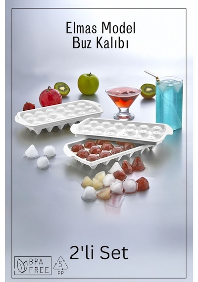 18 Bölmeli Elmas Model Buz Kalıbı / 2'li Set - Beyaz Beyaz