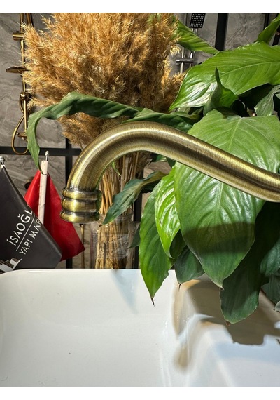 İsaoğlu Yapı Antik Gold Lavabo Bataryası Zen Design Kolay Abdest Yüksek Lavabo Musluğu Mat Antik Gold