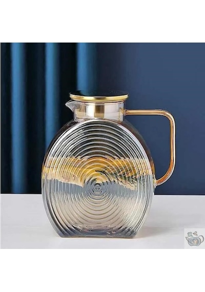 Morponi Borosilikat Cam Dolap Kapağına Uyumlu Gold Saplı Şeffaf Salyangoz Sürahi 2500 Ml