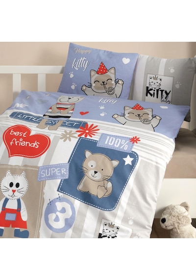 Clasy Ranforce Bebek Nevresim Takımı Kitty V1 Mavi