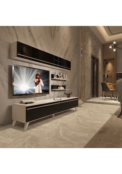 Decoraktiv Eko 5 Mdf Std Retro Tv Ünitesi Tv Sehpası Beyaz - Siyah