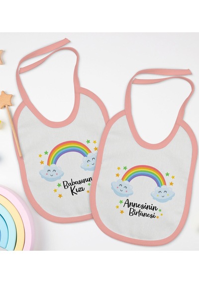 BK Kids Anne ve Baba Tasarımlı 2’li Pembe Mama Önlüğü-3 Pembe
