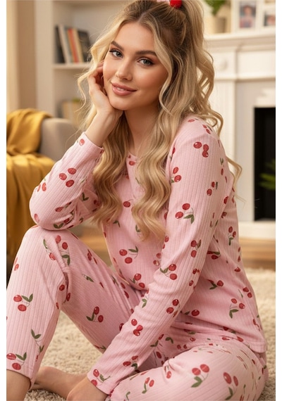 Siyah İnci Yumuşak Tuşe Kışlık Fitilli Pamuklu Örme Pijama Takım 7977 Somon Kiraz Siyah İnci Yumuşak Tuşe Kışlık Fitilli Pamuklu Örme Pijama Takım 7977 Somon Kiraz