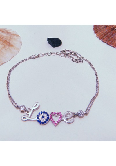 Nazar Boncuklu Love Gümüş Bileklik N11.34154