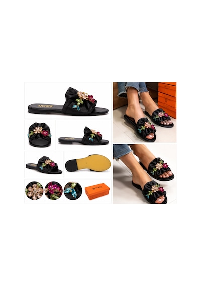 N Napa Shoe Np.8777.siyah Abiye Taşlı Kadın Taş İşlemeli Saten Fiyonklu Terlik Siyah Günlük & Özel Davet Şıklığı