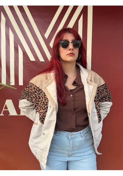 Kadın Aztek Unisex Retro Bomber Oversize Desenli Ceket Gflg4 Çok Renkli