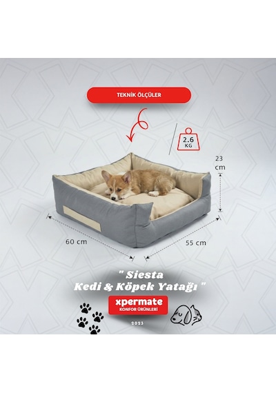 Xpermate Kedi Yatağı ve Köpek Yatağı 55 x 60 x 23 CM Fermuarlı Evcil Hayvan Yatağı Yuvi Siesta